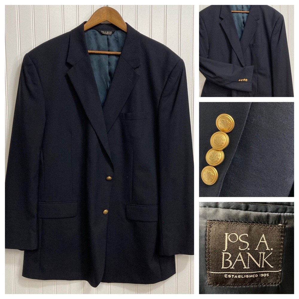 JOS A BANK Sport Coat Blazer Mens Navy Jacket Brass Button Preppy Academic 50L
